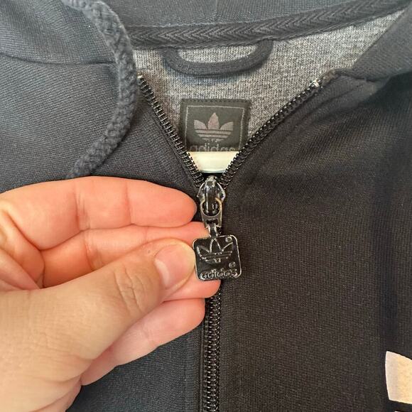 Adidas Y2K Zip Up Hooded Jacket Size M Striped Sleeves Trefoil Logo Black White - Picture 11 of 15